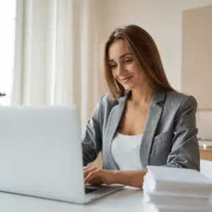 Femme RH devant son ordinateur